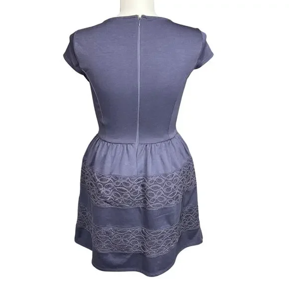 LC Lauren Conrad Womens Dress Fitted Bodice Bell Skirt Lace Blue Cap Sleeves 10 - Picture 4 of 10